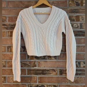 Aeropostal Cable Knit V-Neck Sweater - Cream SZ Xs